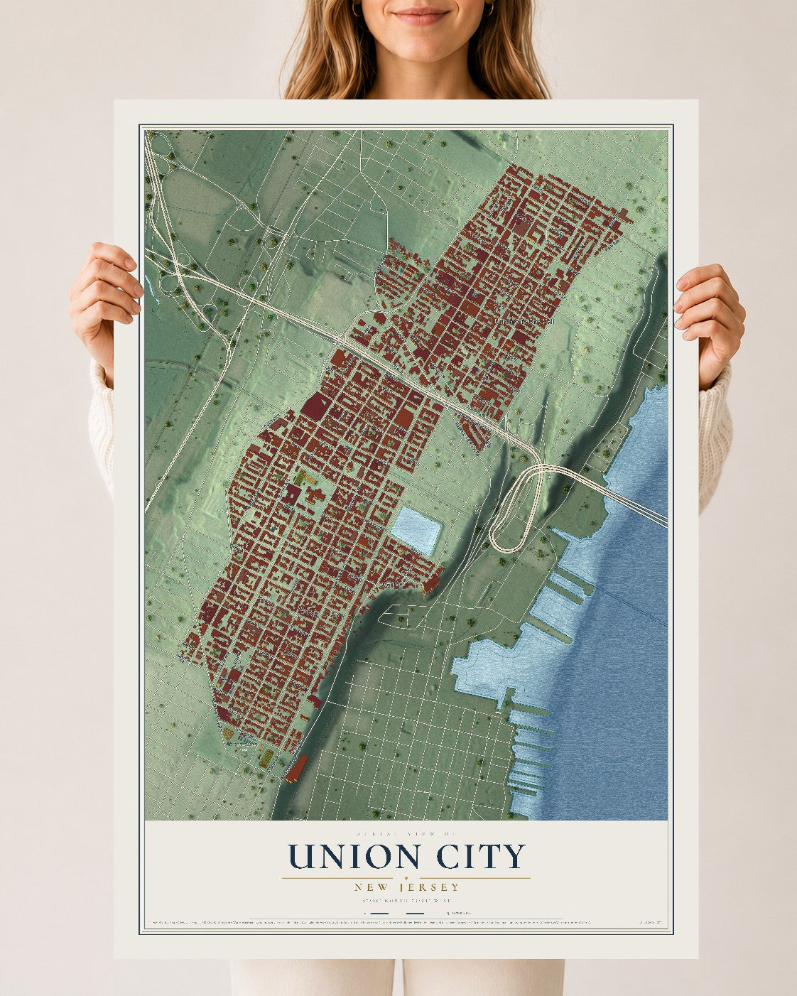 Union City, New Jersey map print, 24" x 36" Archival Matte Print mockup