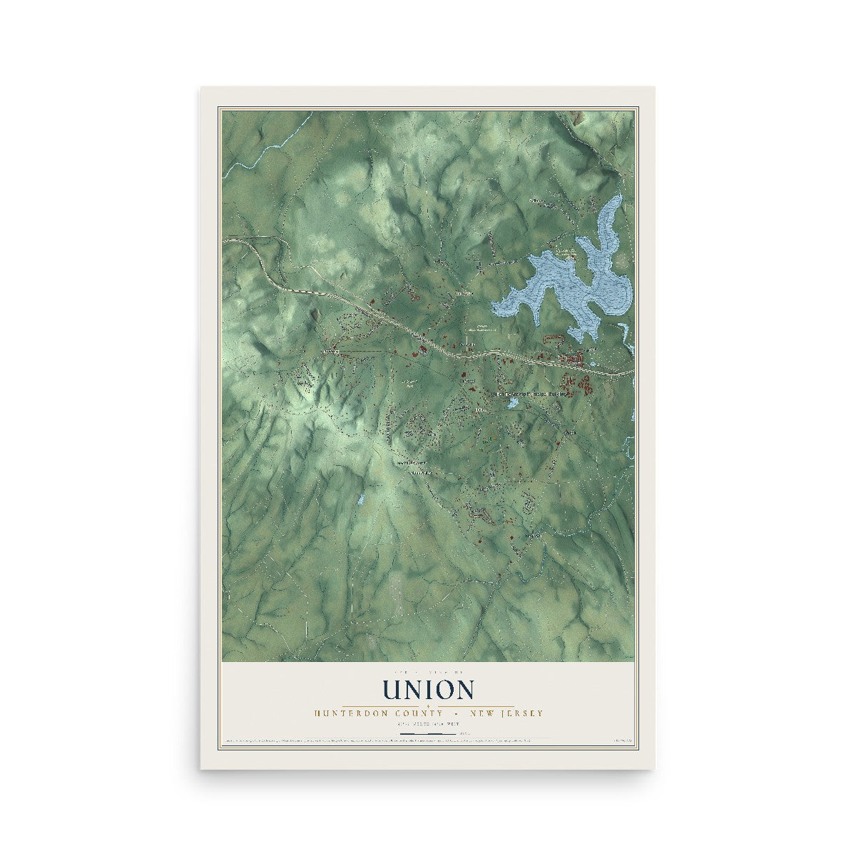 Map of Union, Hunterdon County, New Jersey, 12 x 18 inch unframed archival matte print