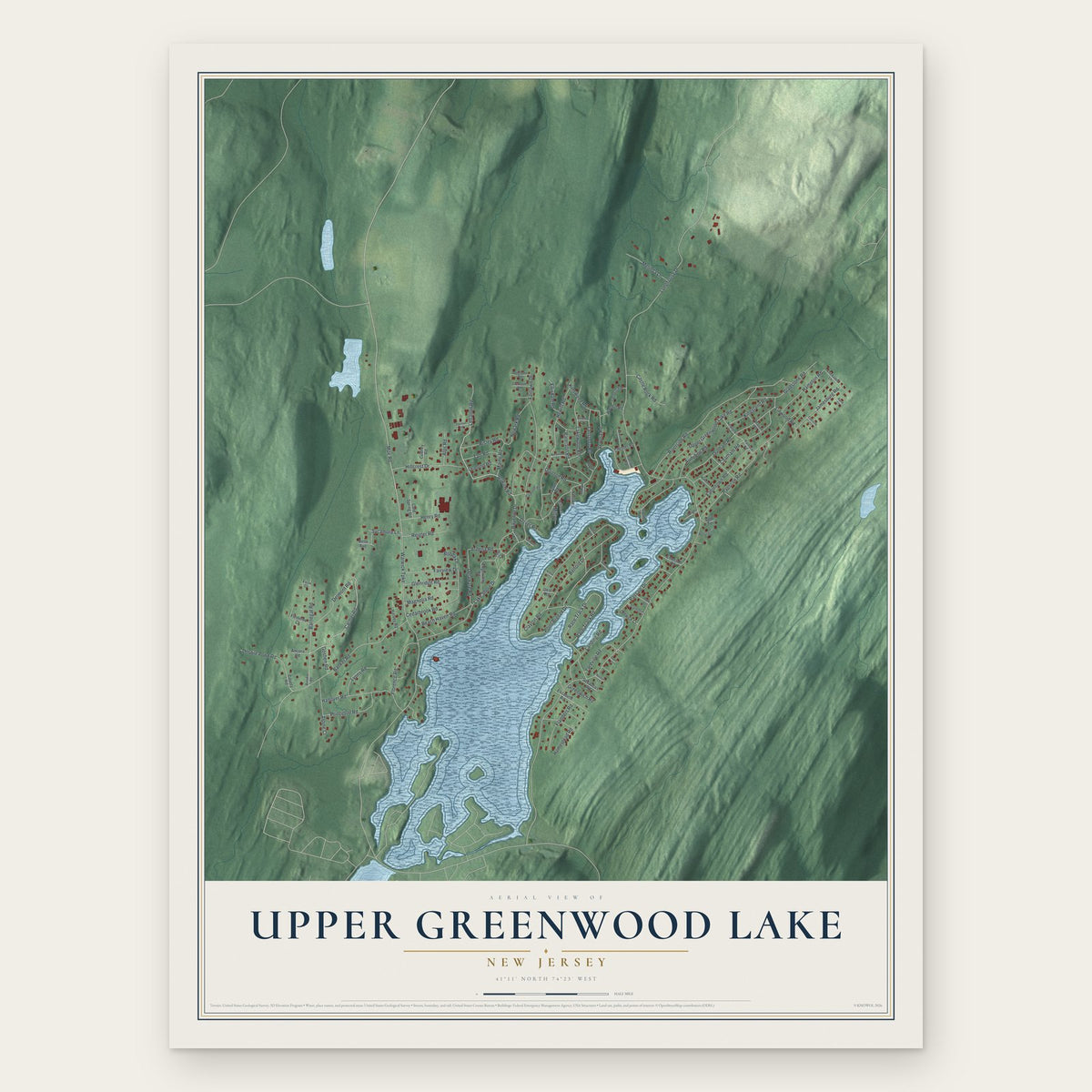 Upper Greenwood Lake, New Jersey map print, the full design
