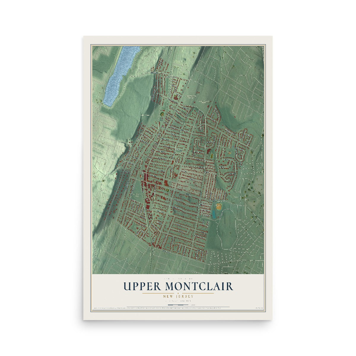 Upper Montclair, New Jersey map print, 12" x 18" Archival Matte Print mockup