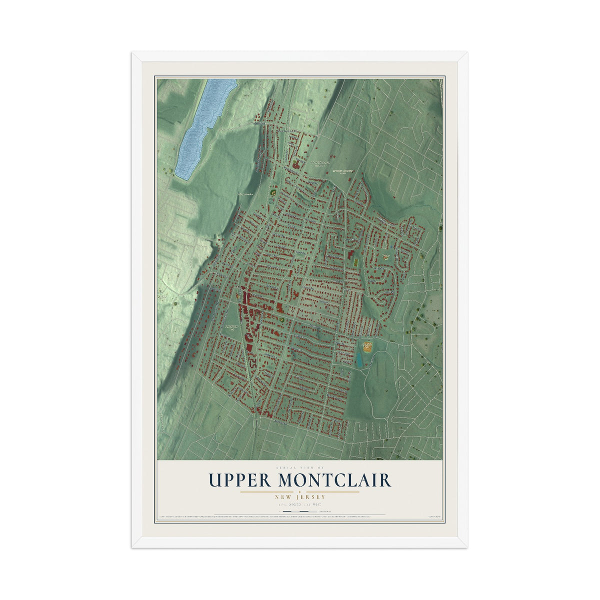 Upper Montclair, New Jersey map print, 12" x 18" W/ White Ayous Wood Frame mockup
