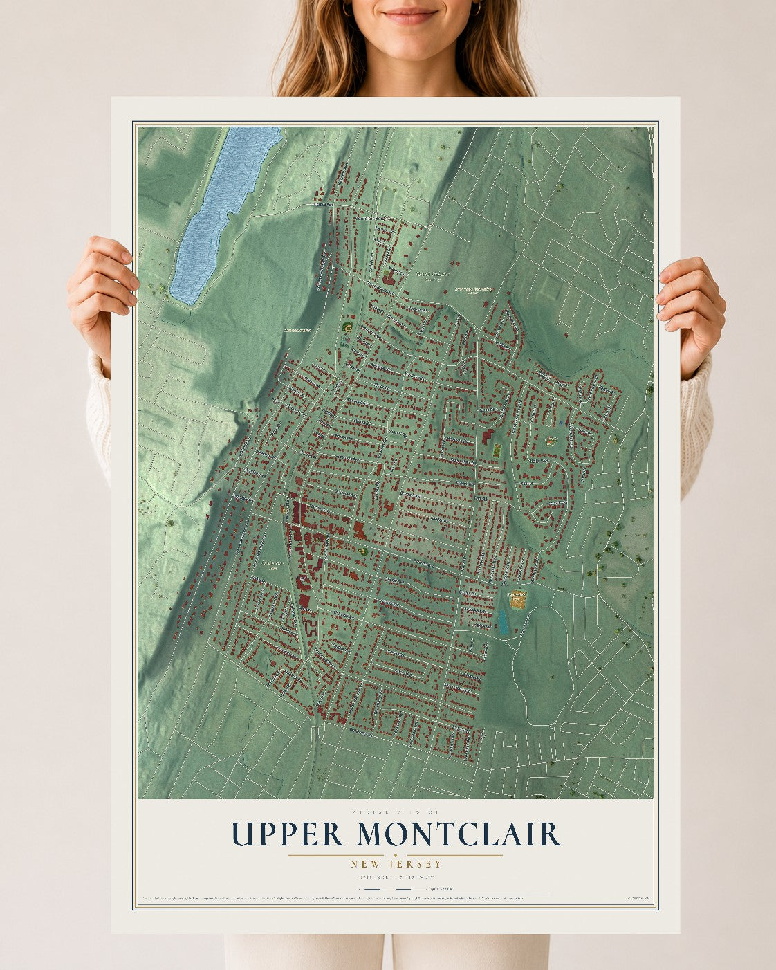 Upper Montclair, New Jersey map print, 24" x 36" Archival Matte Print mockup
