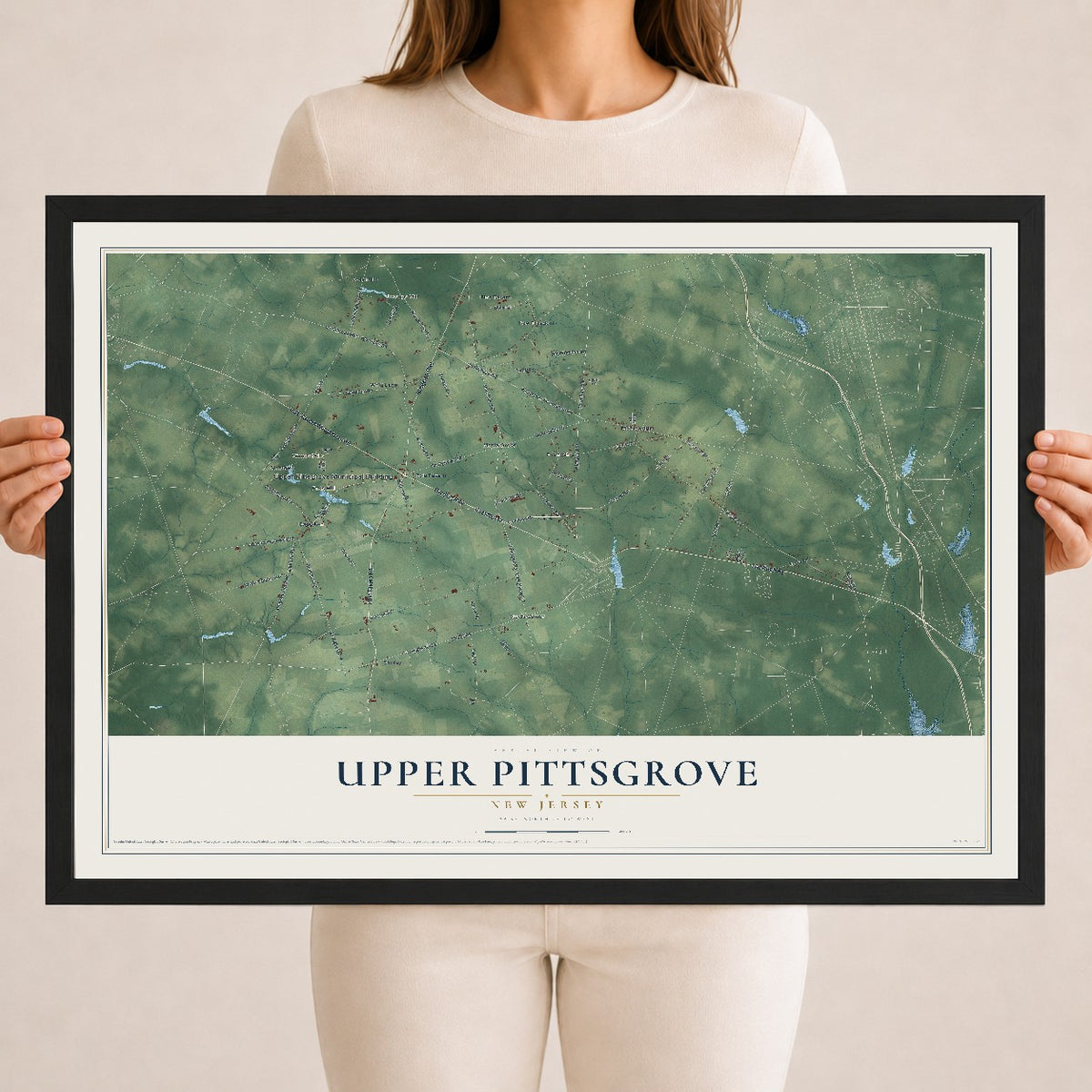 Upper Pittsgrove, New Jersey map print, 18" x 24" W/ Black Ayous Wood Frame mockup