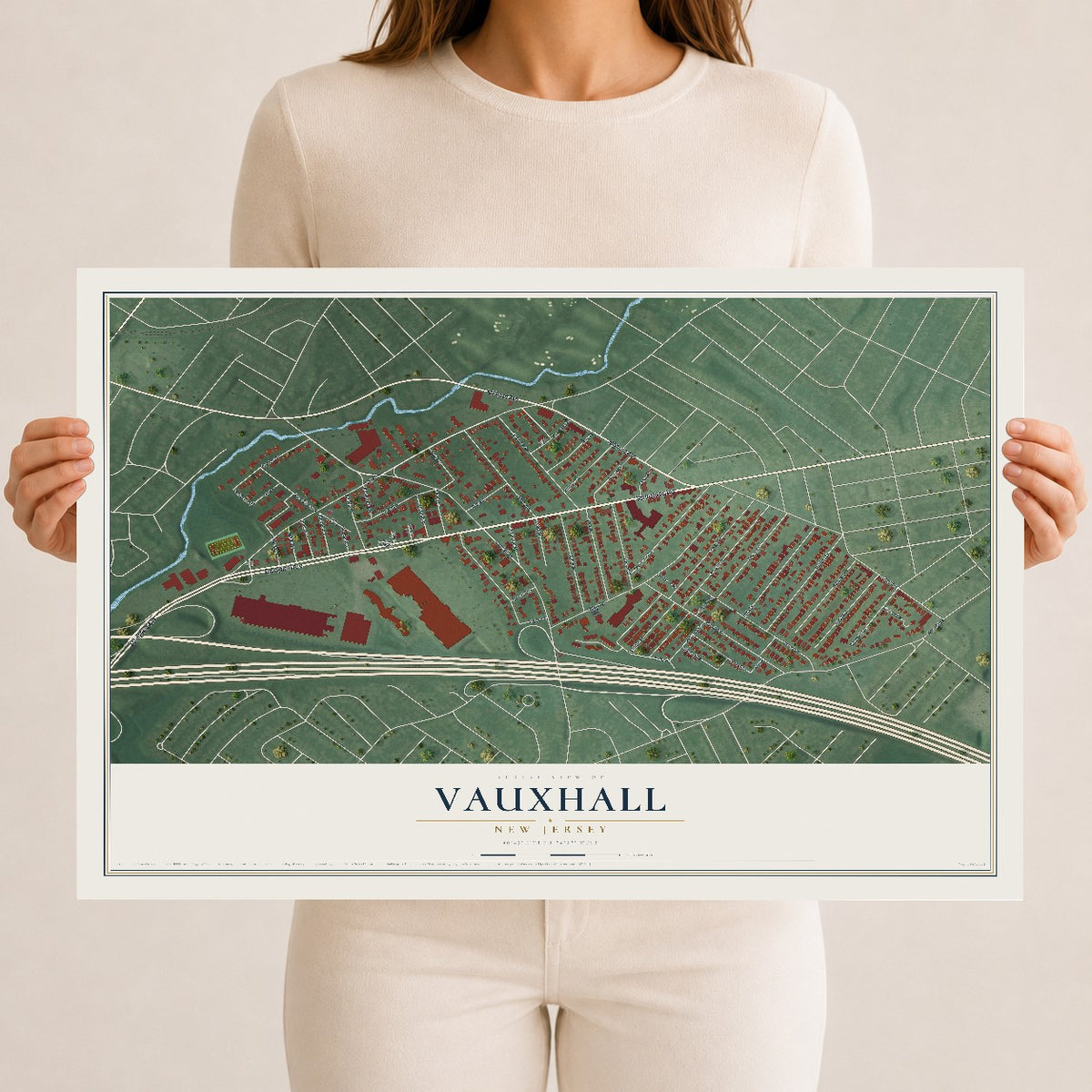 Vauxhall, New Jersey map print, 12" x 18" Archival Matte Print mockup