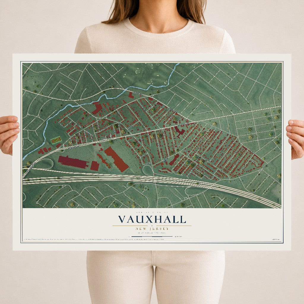 Vauxhall, New Jersey map print, 18" x 24" Archival Matte Print mockup