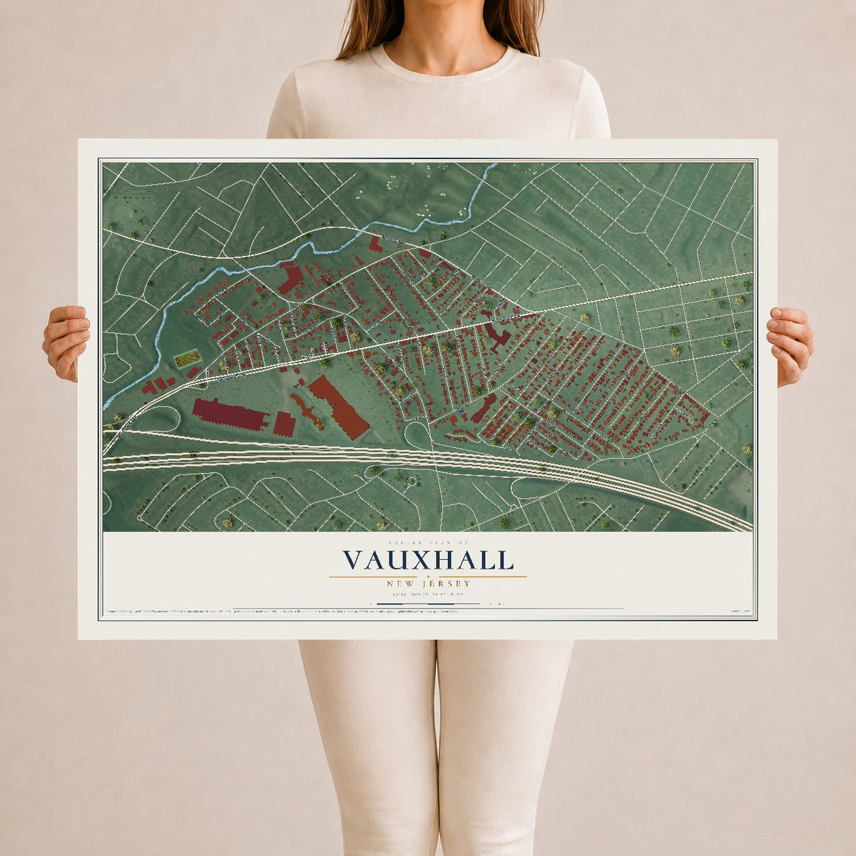Vauxhall, New Jersey map print, 24" x 36" Archival Matte Print mockup