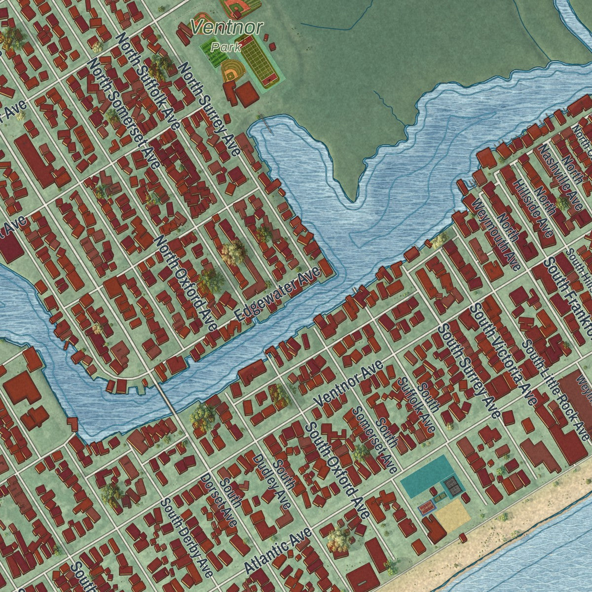 Close-up 2 of the Ventnor City, New Jersey map artwork