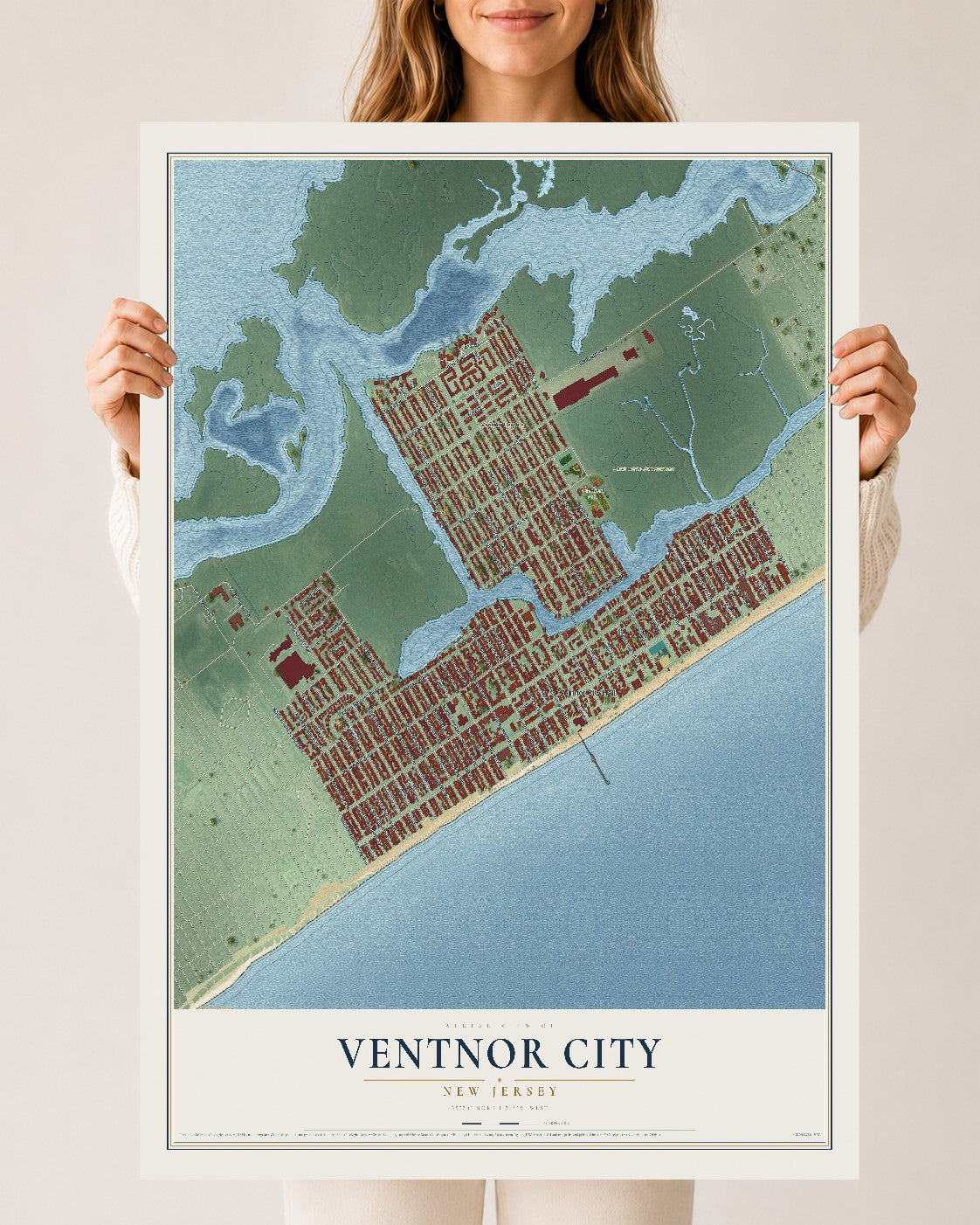 Ventnor City, New Jersey map print, 24" x 36" Archival Matte Print mockup