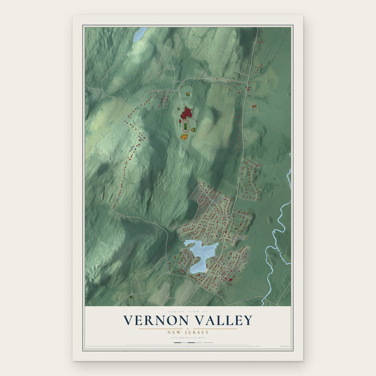 Vernon Valley, New Jersey map print, the full design