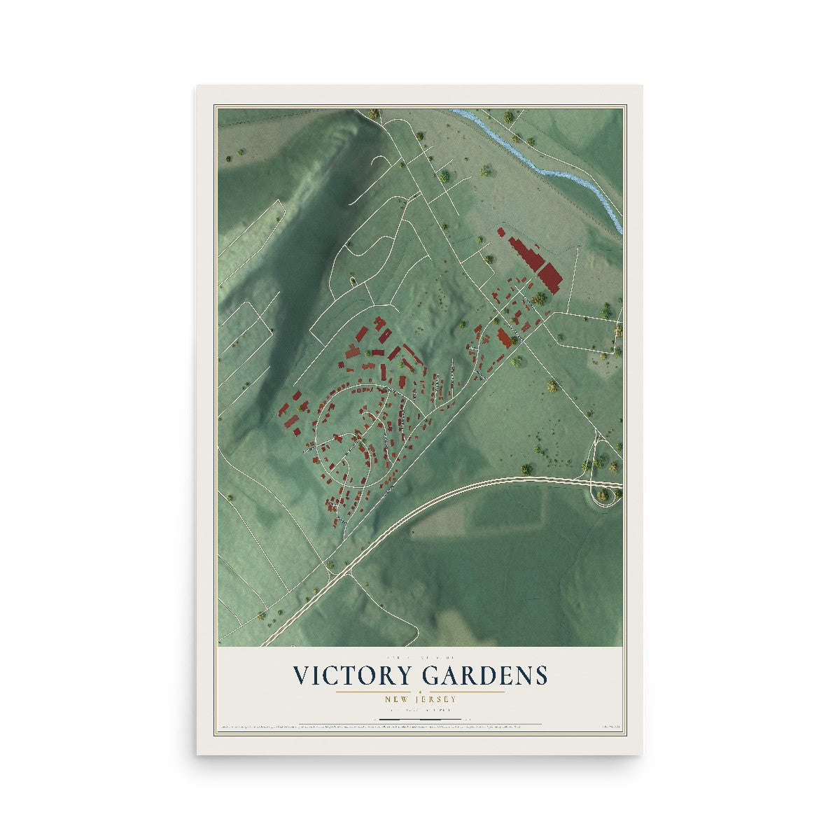 Map of Victory Gardens, New Jersey, 12 x 18 inch unframed archival matte print