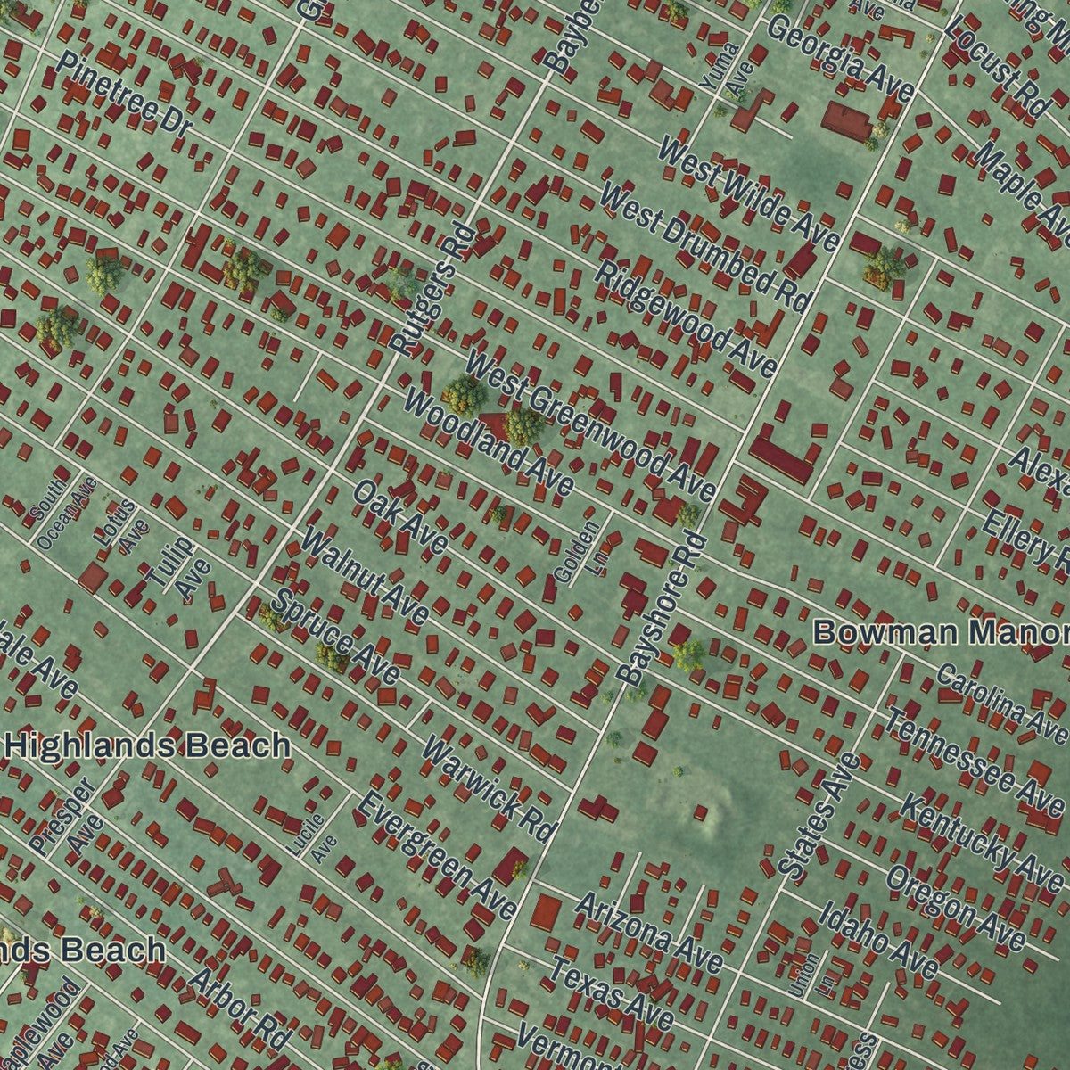 Close-up 1 of the Villas, New Jersey map artwork