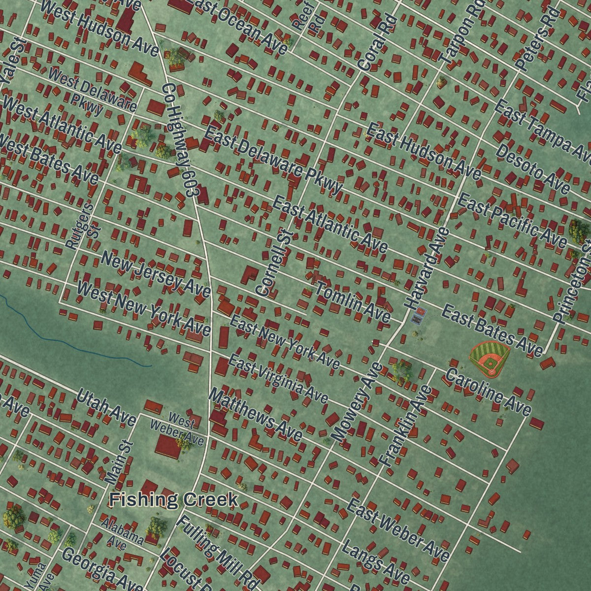 Close-up 2 of the Villas, New Jersey map artwork