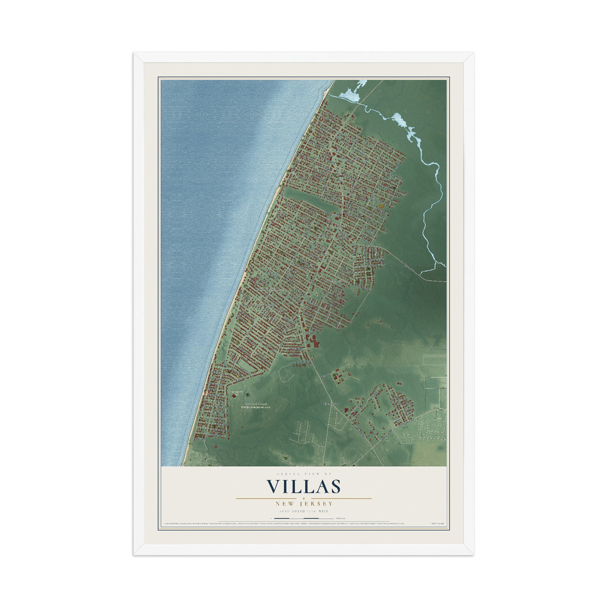 Villas, New Jersey map print, 12" x 18" W/ White Ayous Wood Frame mockup