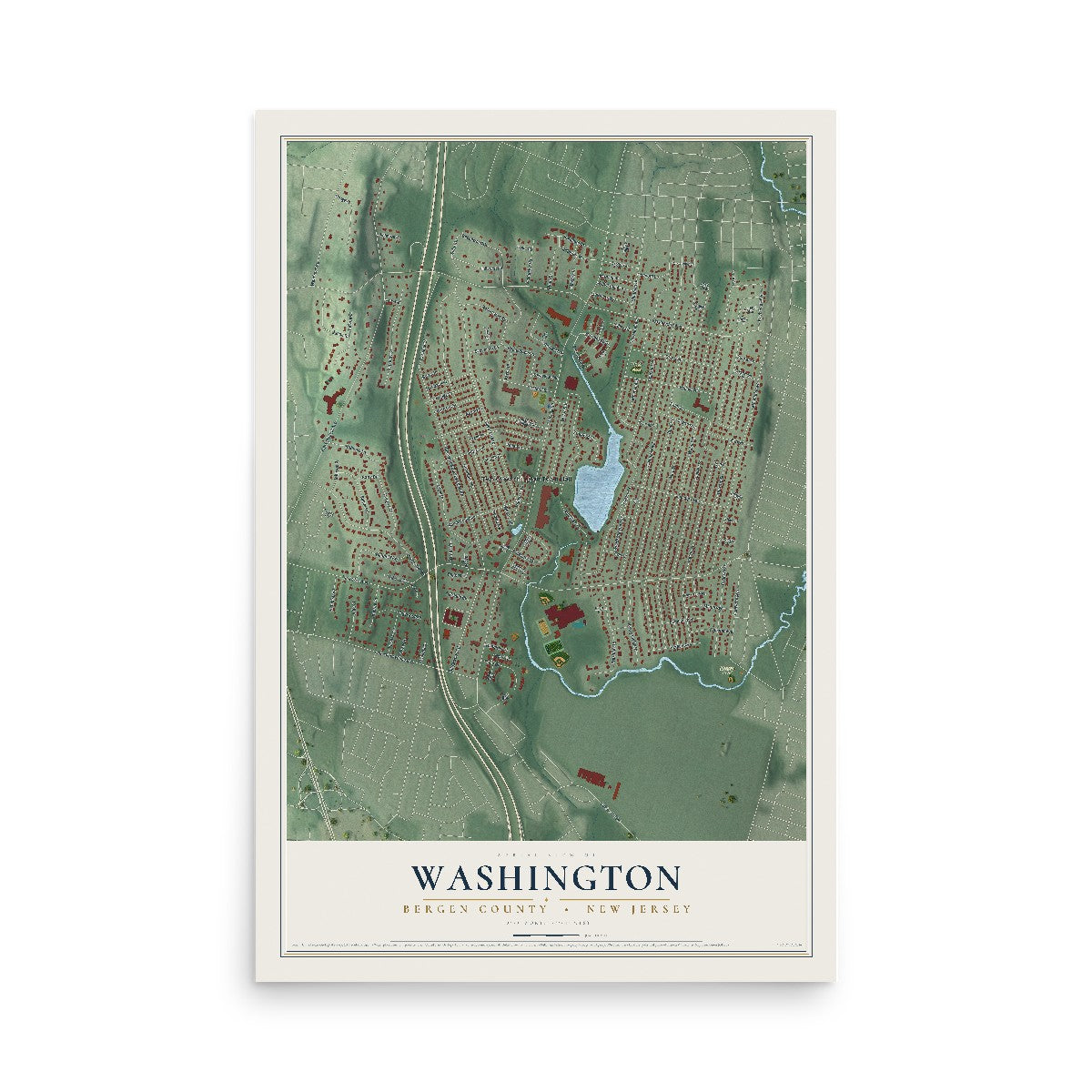 Map of Washington, Bergen County, New Jersey, 12 x 18 inch unframed archival matte print