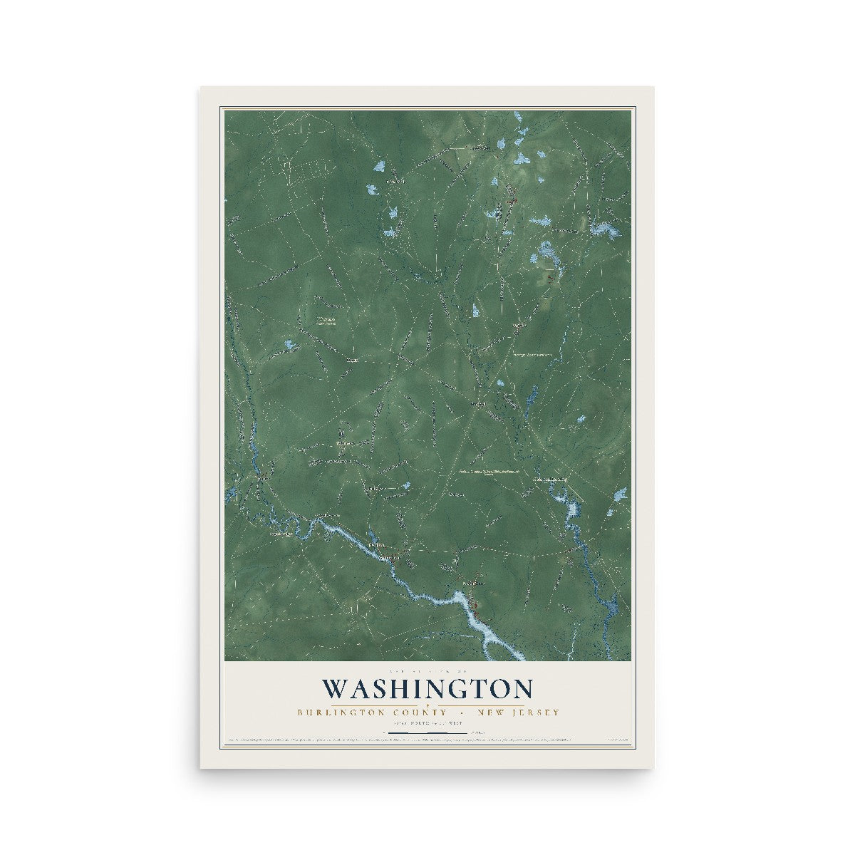 Map of Washington, Burlington County, New Jersey, 12 x 18 inch unframed archival matte print