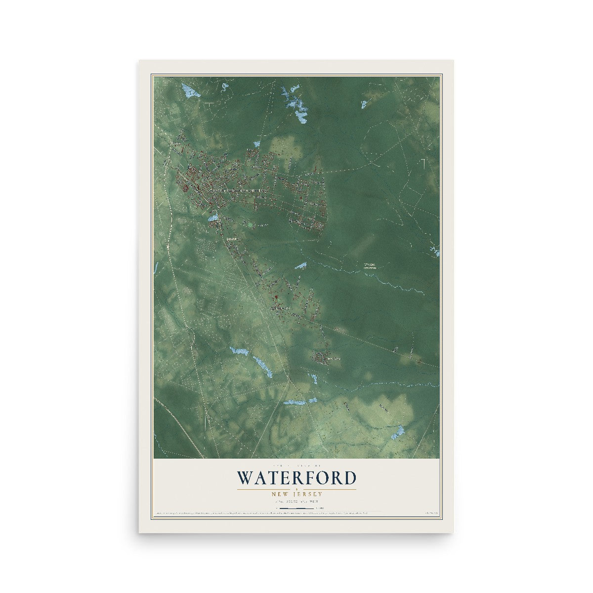 Waterford, New Jersey map print, 12" x 18" Archival Matte Print mockup