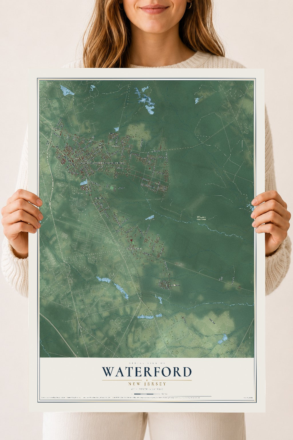 Waterford, New Jersey map print, 18" x 24" Archival Matte Print mockup
