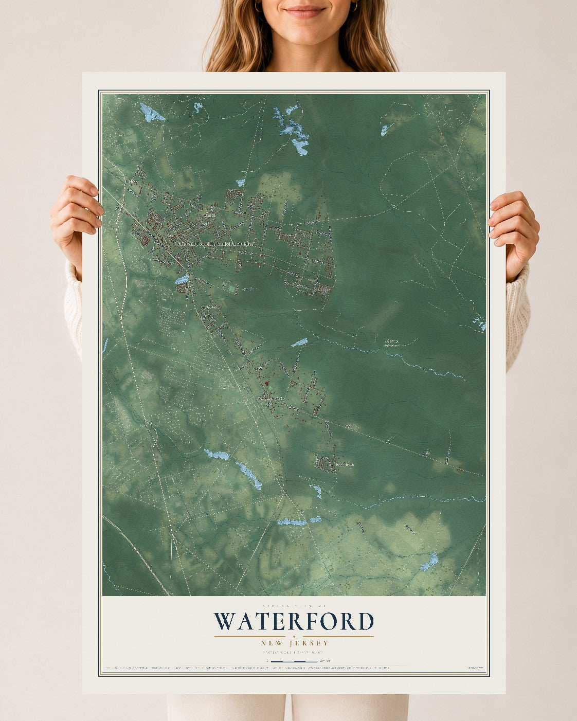 Waterford, New Jersey map print, 24" x 36" Archival Matte Print mockup