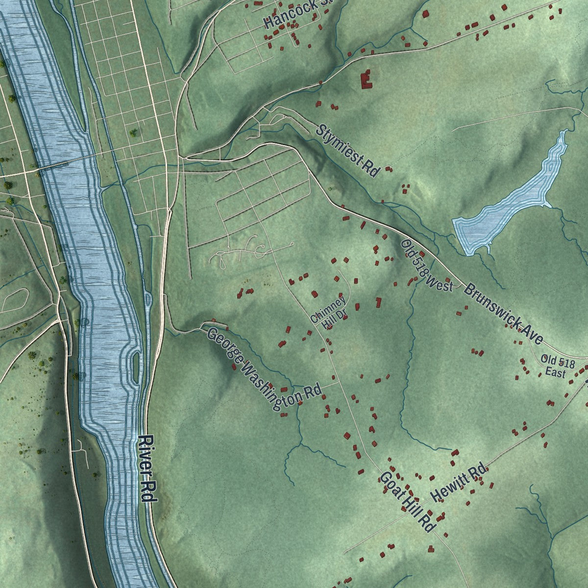 Close-up 1 of the West Amwell, New Jersey map artwork