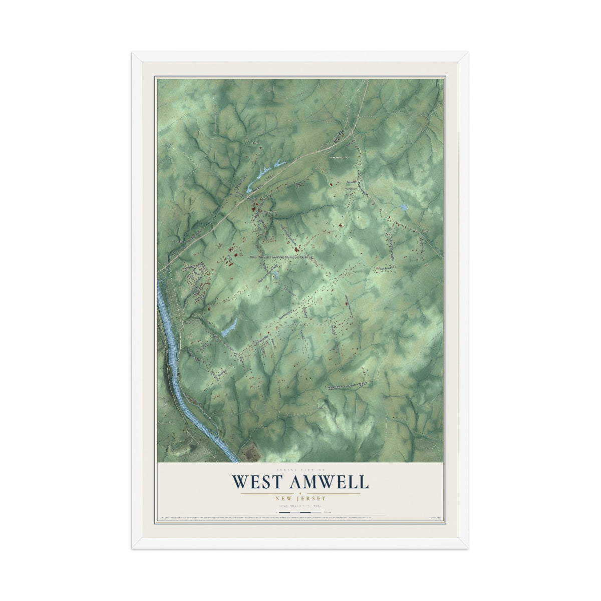 West Amwell, New Jersey map print, 12" x 18" W/ White Ayous Wood Frame mockup