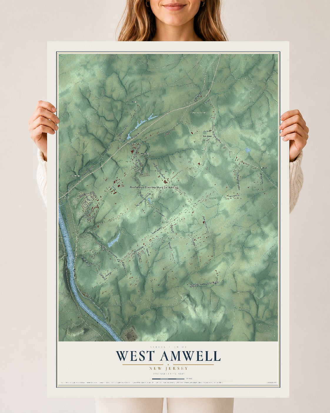 West Amwell, New Jersey map print, 24" x 36" Archival Matte Print mockup