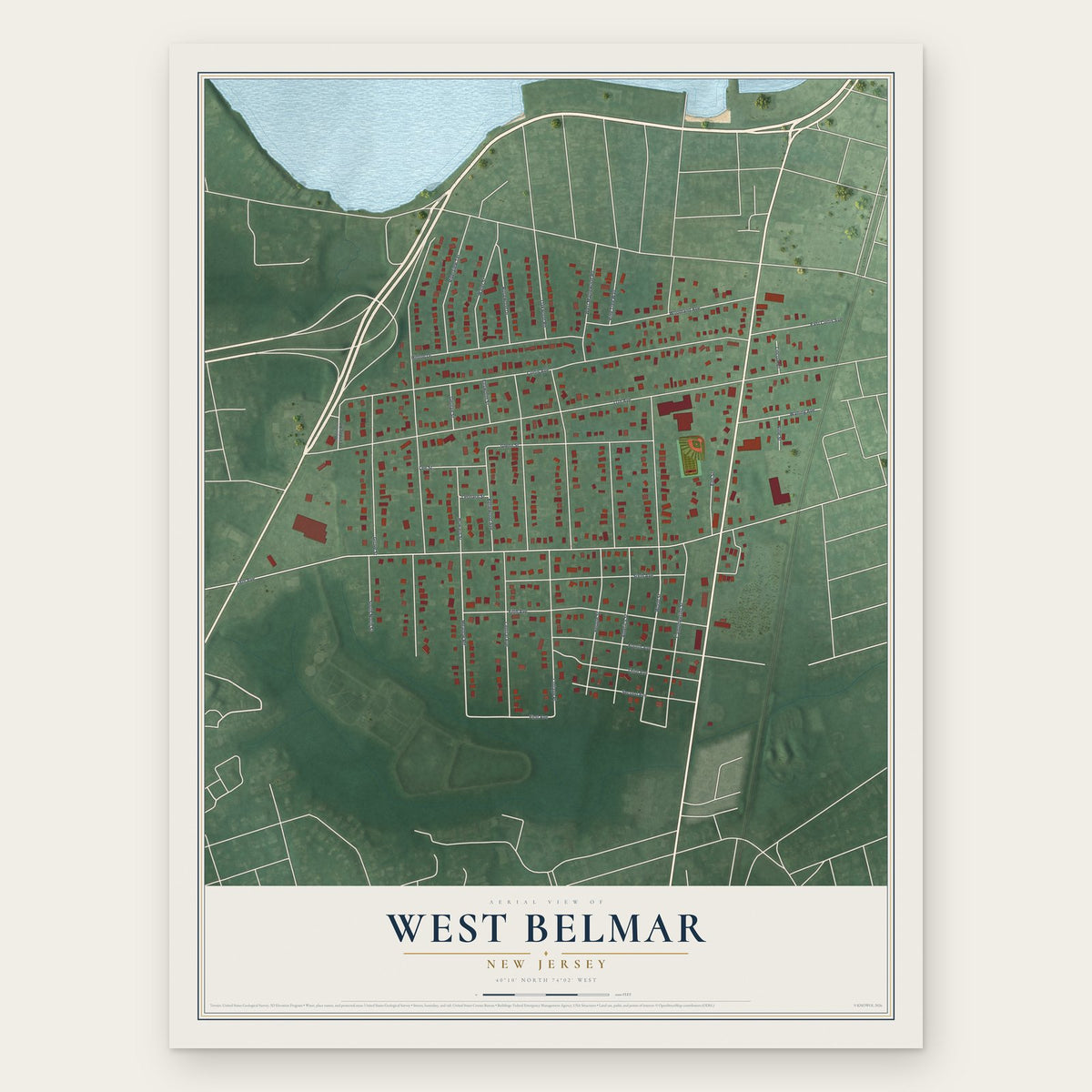 West Belmar, New Jersey map print, the full design