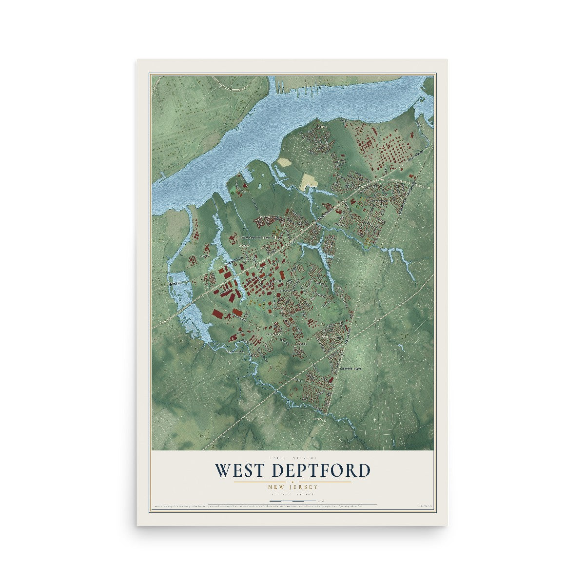 Map of West Deptford, New Jersey, 12 x 18 inch unframed archival matte print