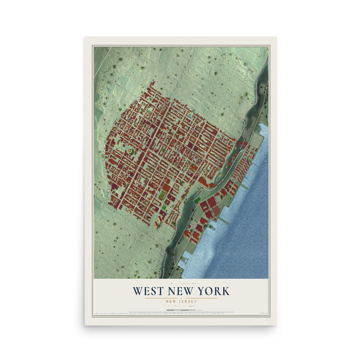 Map of West New York, New Jersey, 12 x 18 inch unframed archival matte print