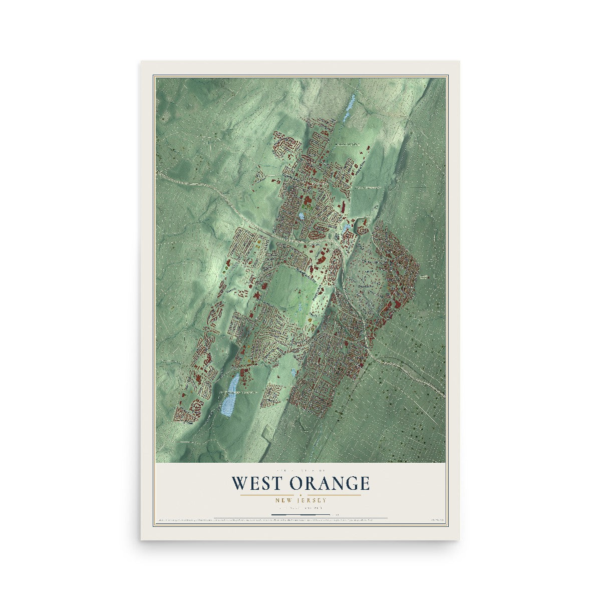 West Orange, New Jersey map print, 12" x 18" Archival Matte Print mockup