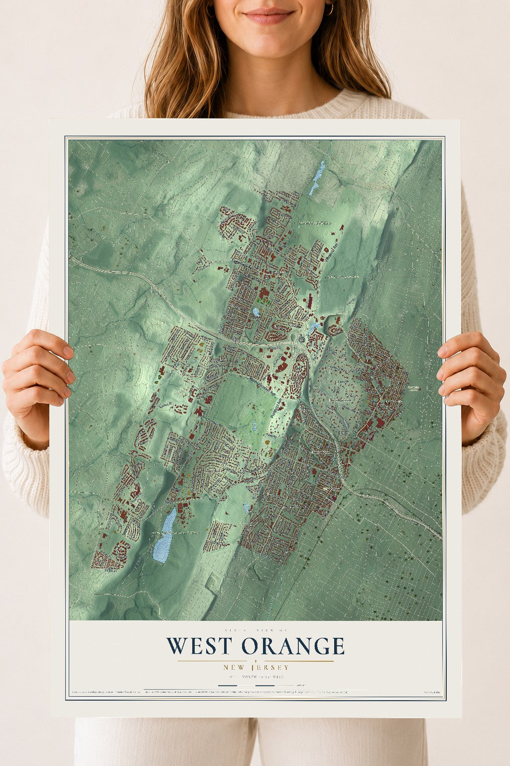 West Orange, New Jersey map print, 18" x 24" Archival Matte Print mockup