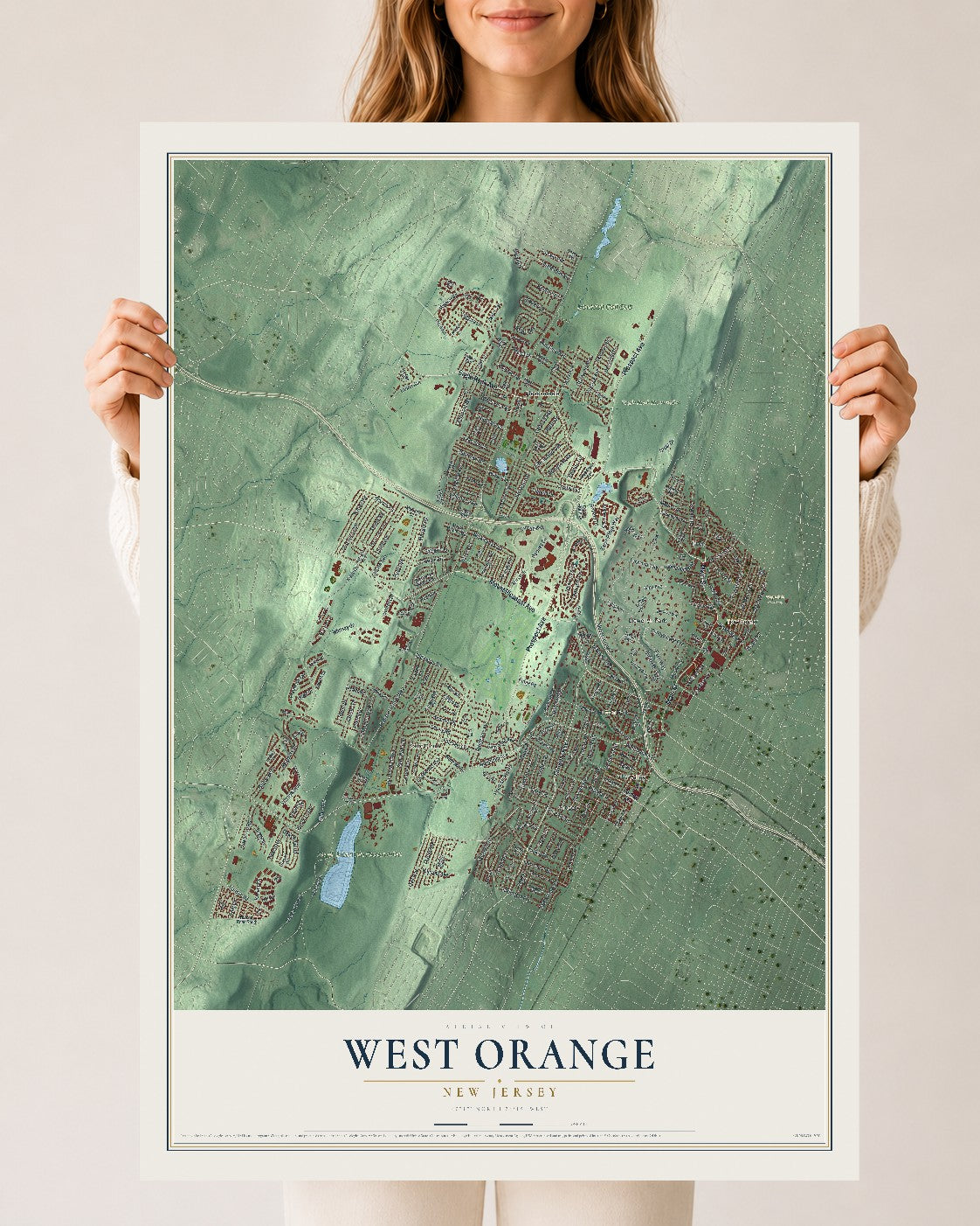 West Orange, New Jersey map print, 24" x 36" Archival Matte Print mockup