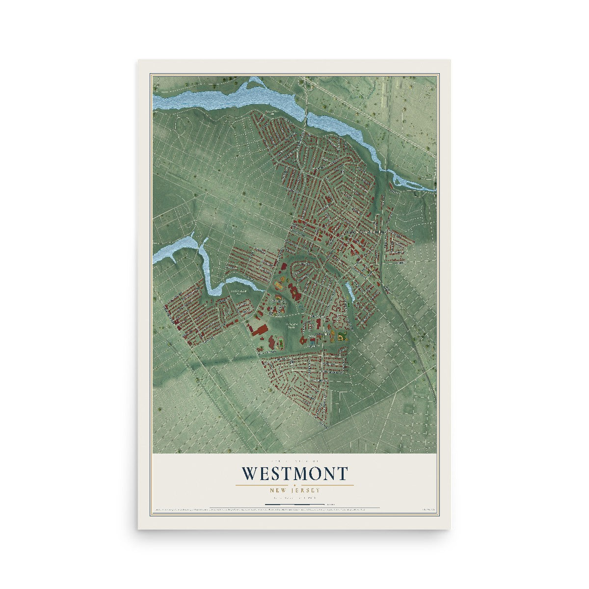 Map of Westmont, New Jersey, 12 x 18 inch unframed archival matte print