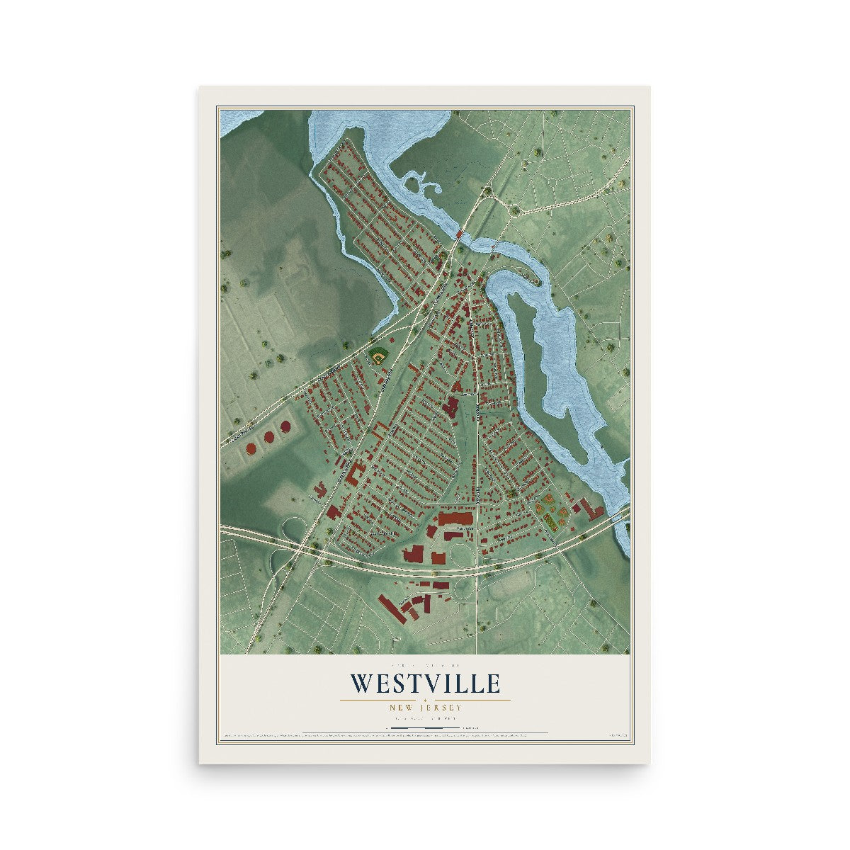Westville, New Jersey map print, 12" x 18" Archival Matte Print mockup