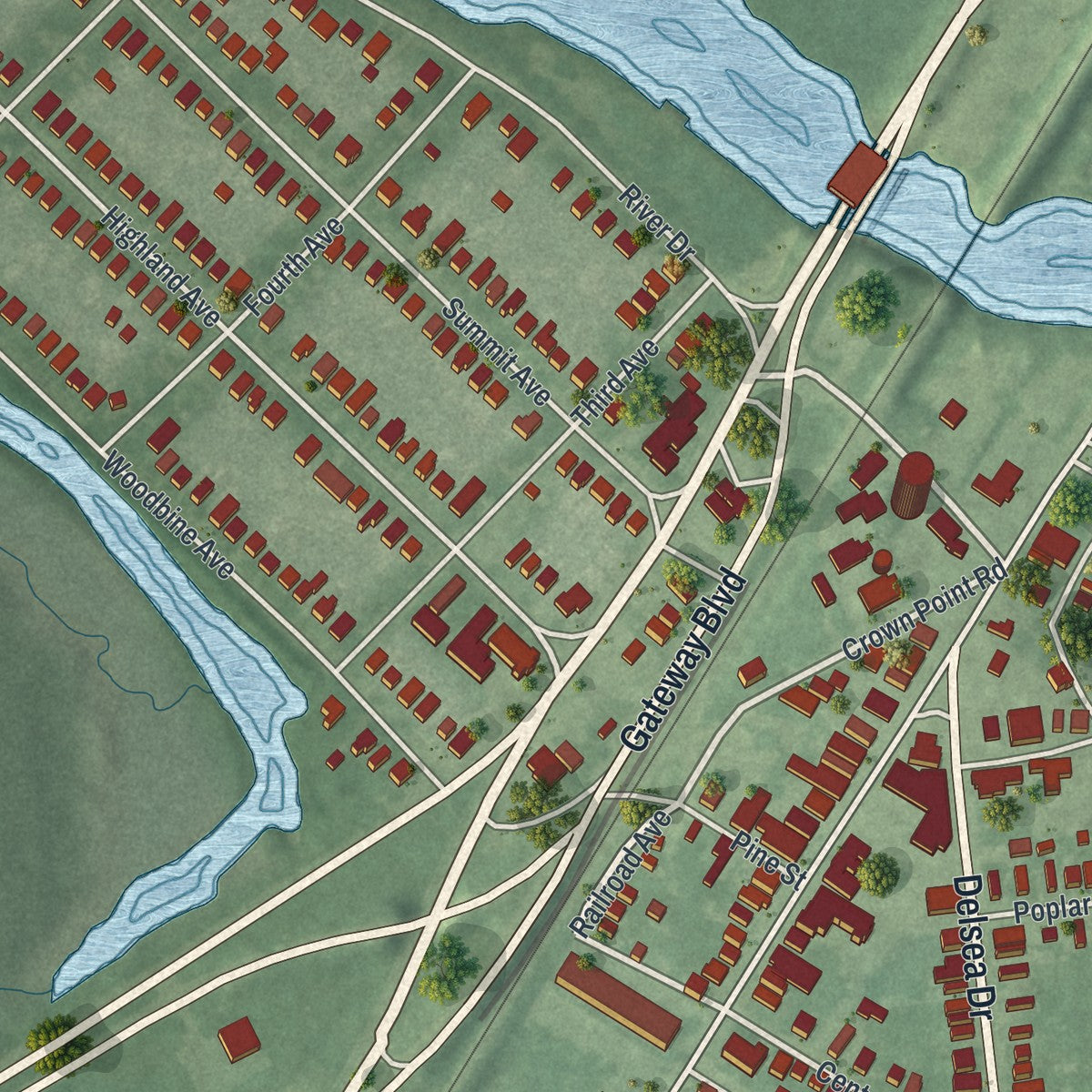 Close-up 1 of the Westville, New Jersey map artwork