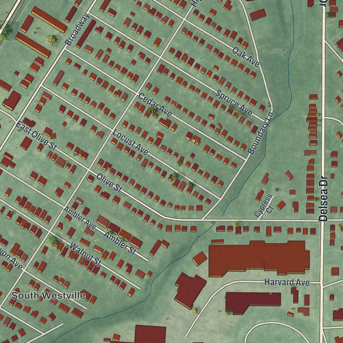 Close-up 2 of the Westville, New Jersey map artwork