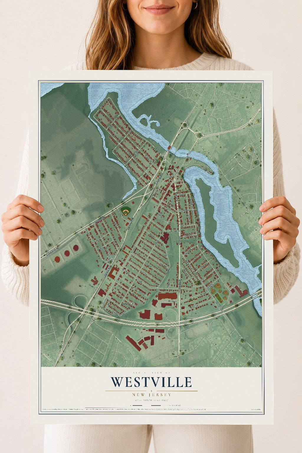 Westville, New Jersey map print, 18" x 24" Archival Matte Print mockup