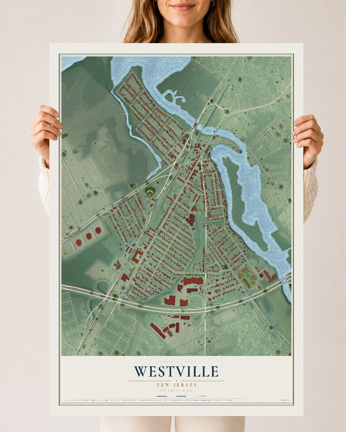Westville, New Jersey map print, 24" x 36" Archival Matte Print mockup