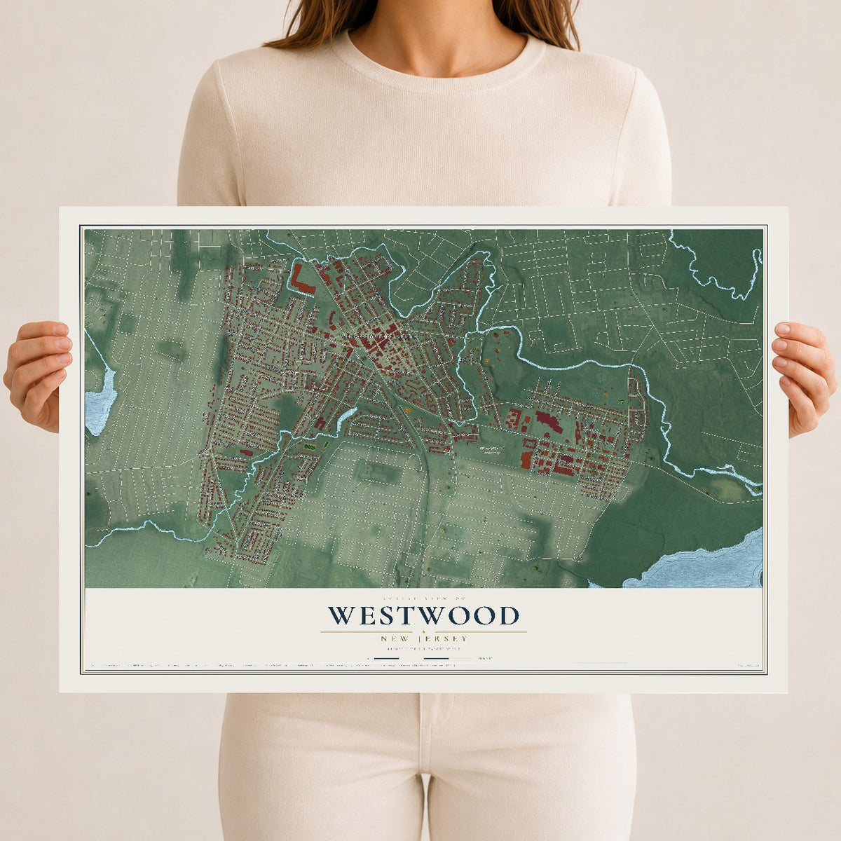 Map of Westwood, New Jersey, 12 x 18 inch unframed archival matte print