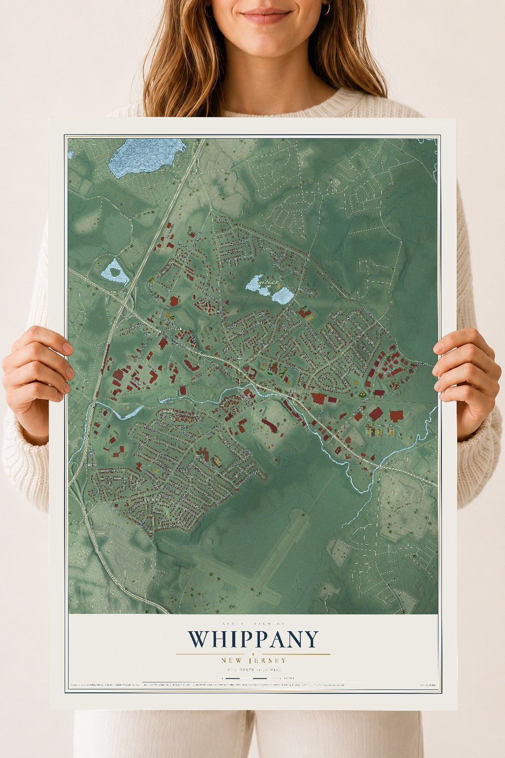Whippany, New Jersey map print, 18" x 24" Archival Matte Print mockup