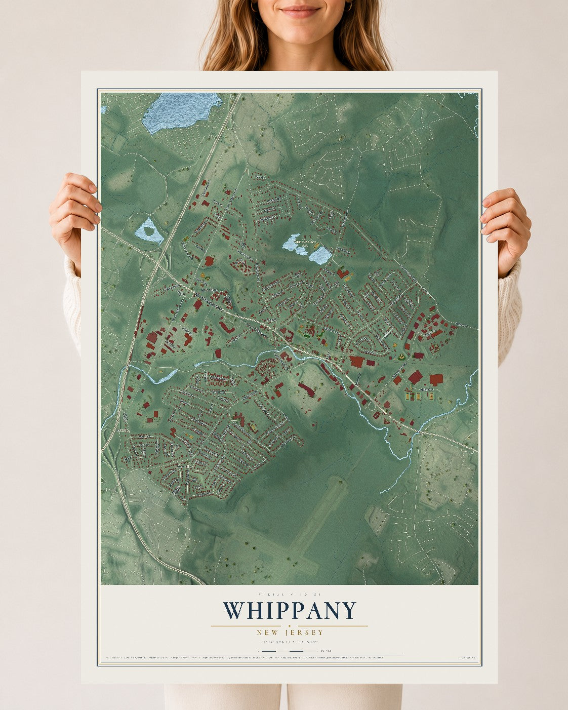 Whippany, New Jersey map print, 24" x 36" Archival Matte Print mockup