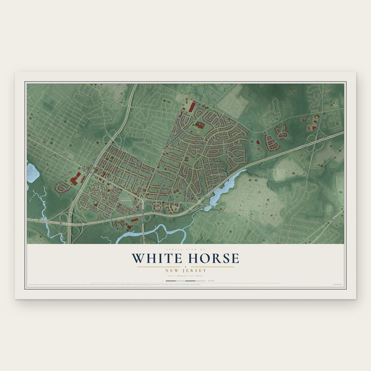 White Horse, New Jersey map print, the full design