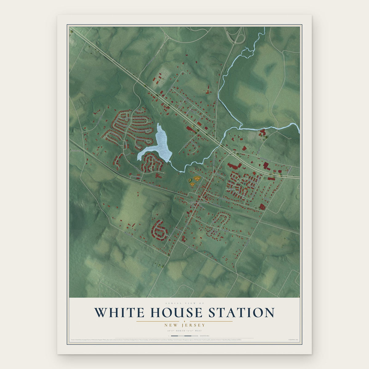 White House Station, New Jersey map print, the full design