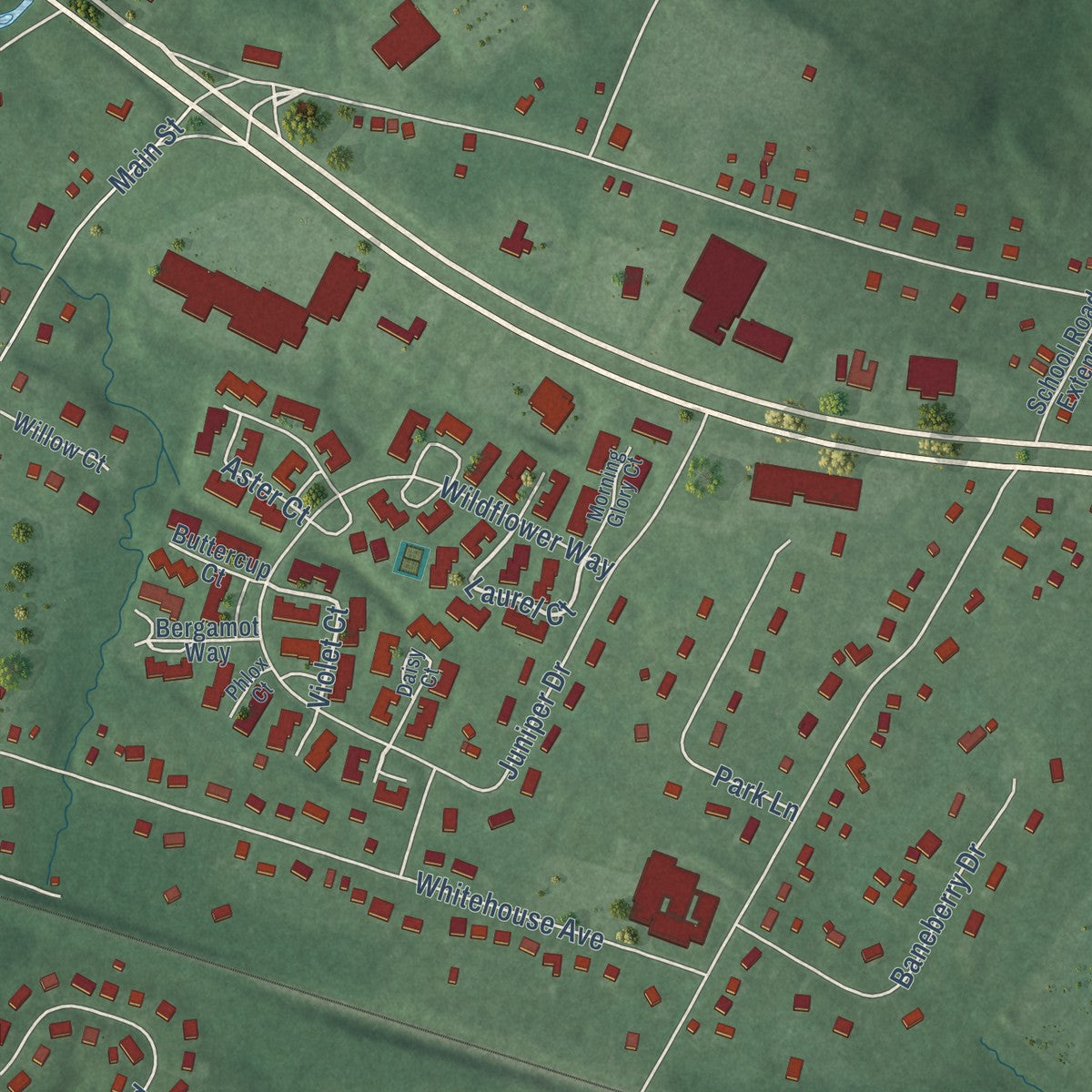 Close-up of the map of Whitehouse, New Jersey print showing street and building detail