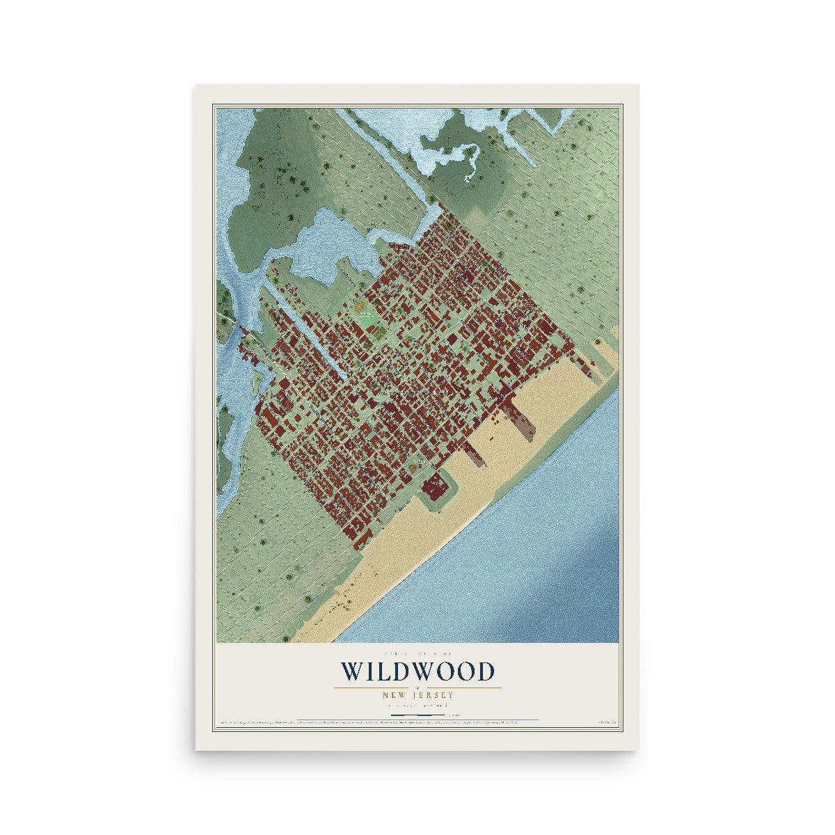 Wildwood, New Jersey map print, 12" x 18" Archival Matte Print mockup