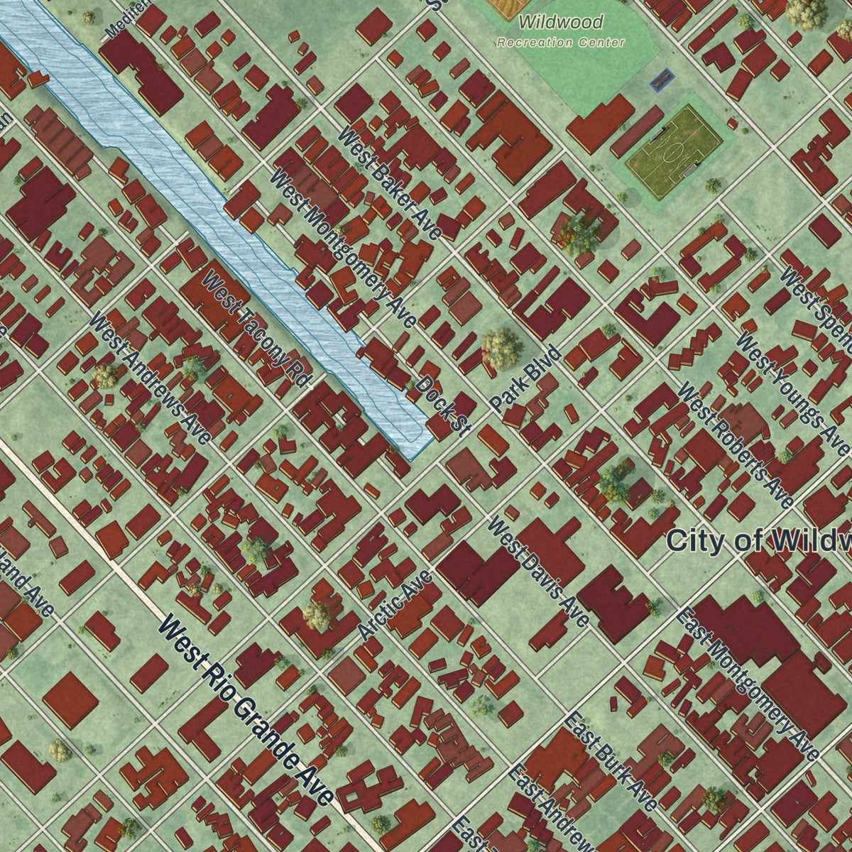 Close-up 1 of the Wildwood, New Jersey map artwork