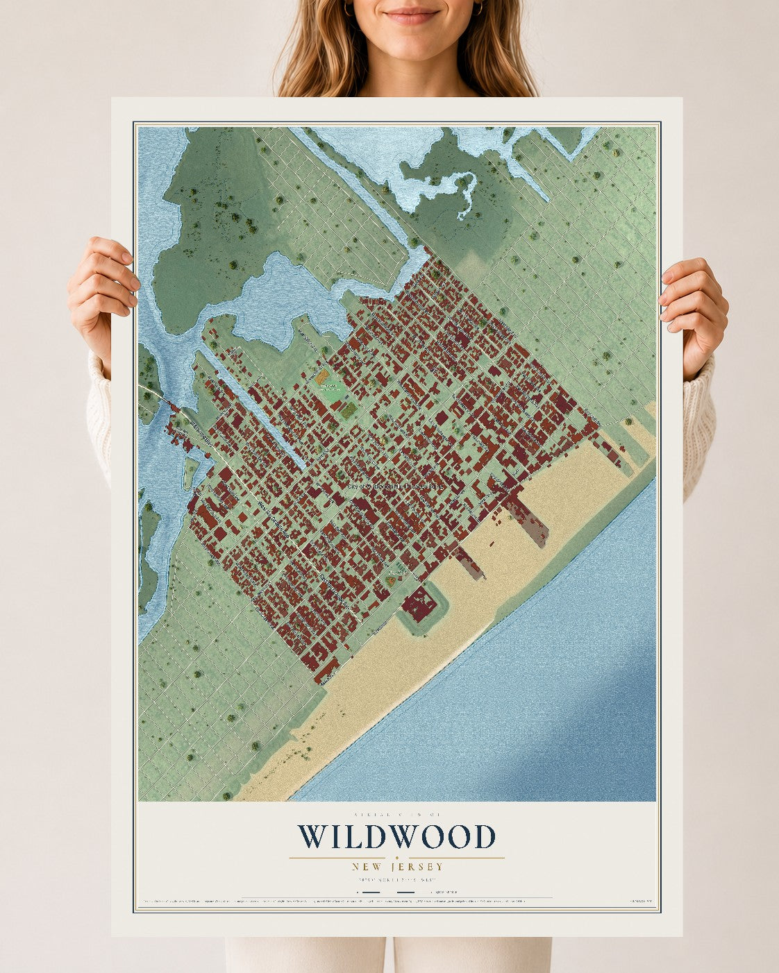 Wildwood, New Jersey map print, 24" x 36" Archival Matte Print mockup