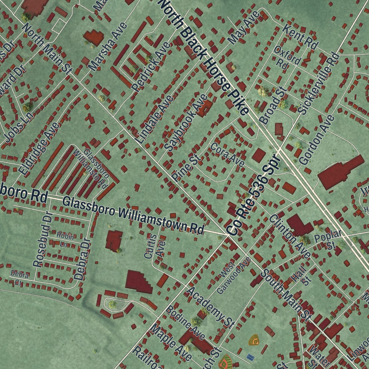 Close-up 1 of the Williamstown, New Jersey map artwork