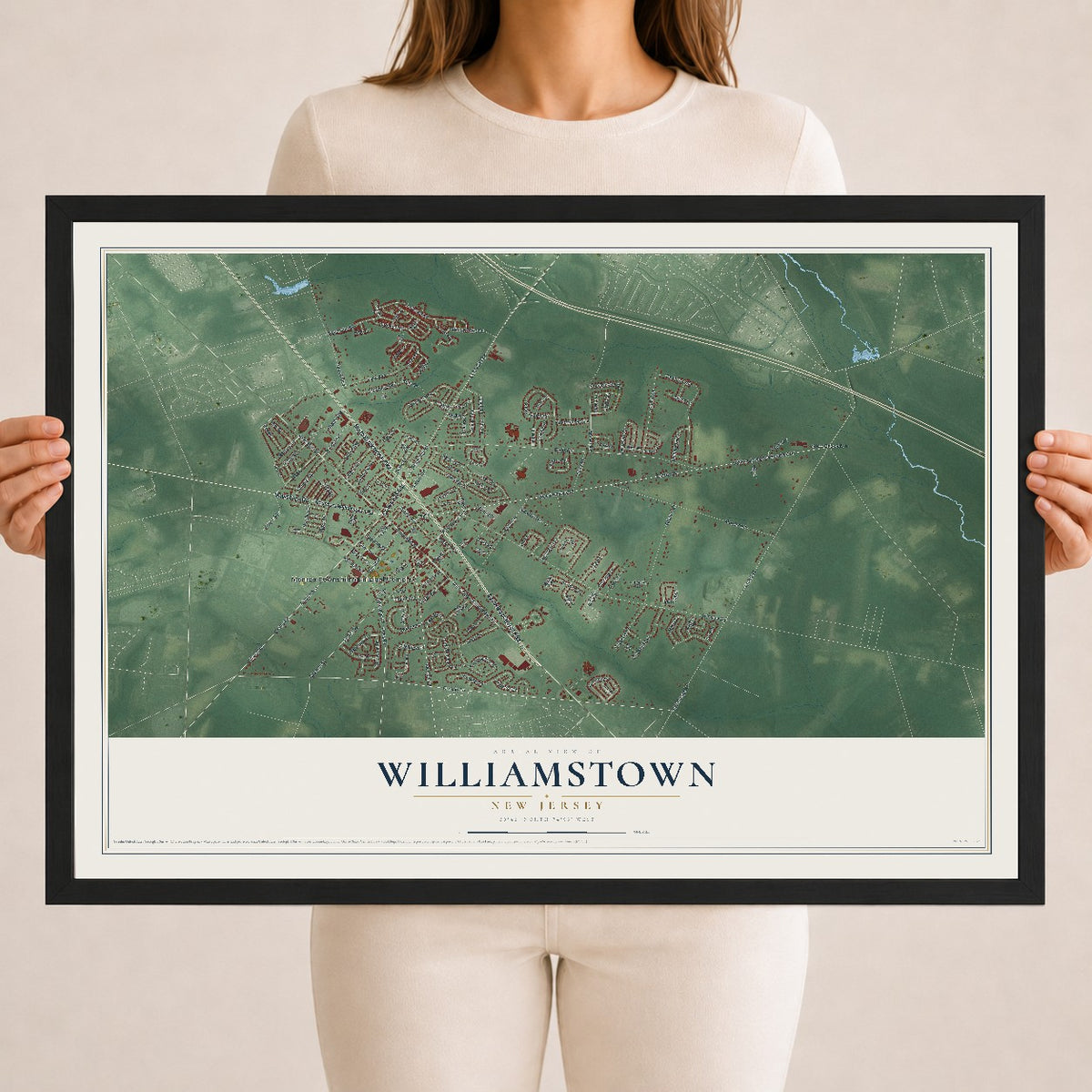 Williamstown, New Jersey map print, 18" x 24" W/ Black Ayous Wood Frame mockup
