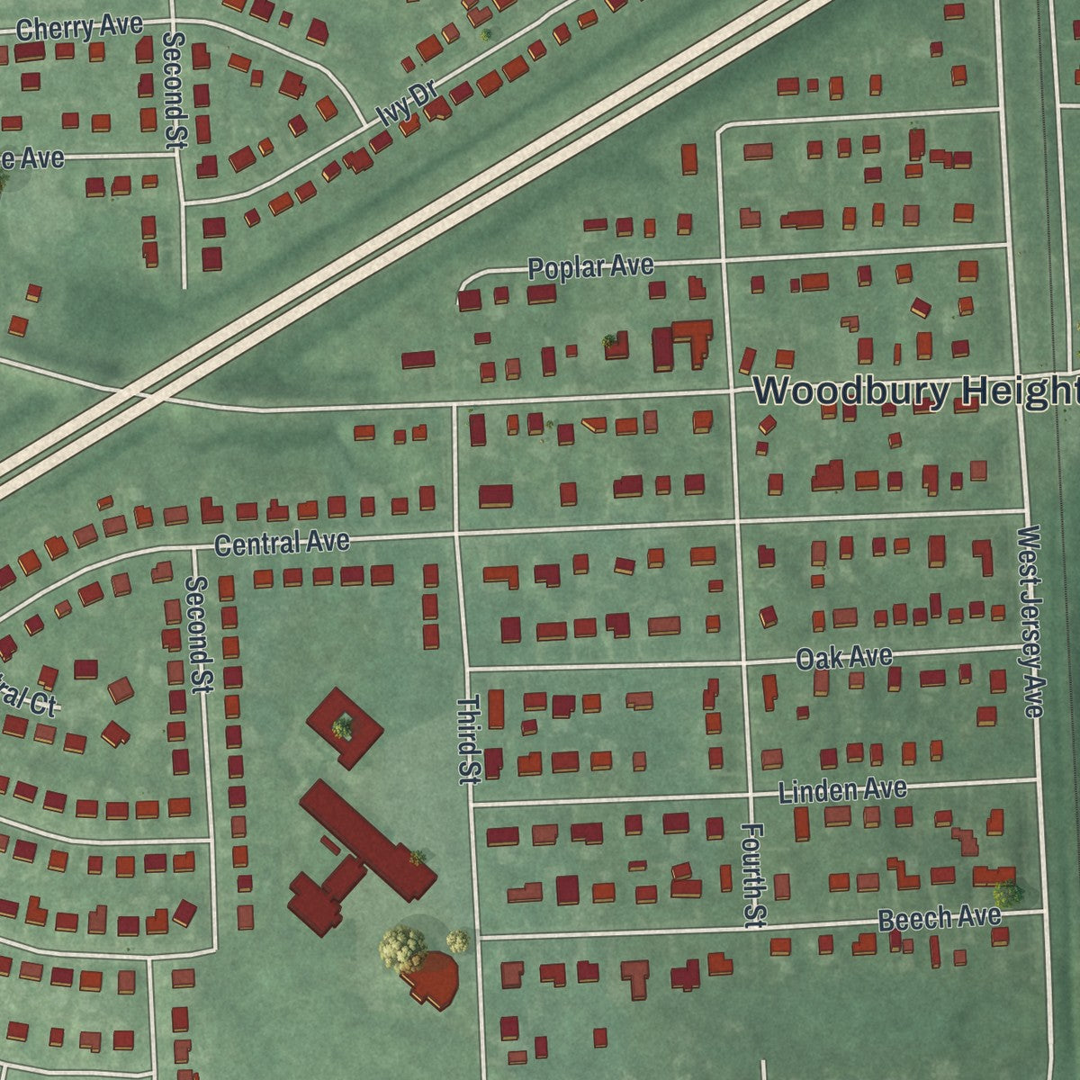 Close-up 1 of the Woodbury Heights, New Jersey map artwork