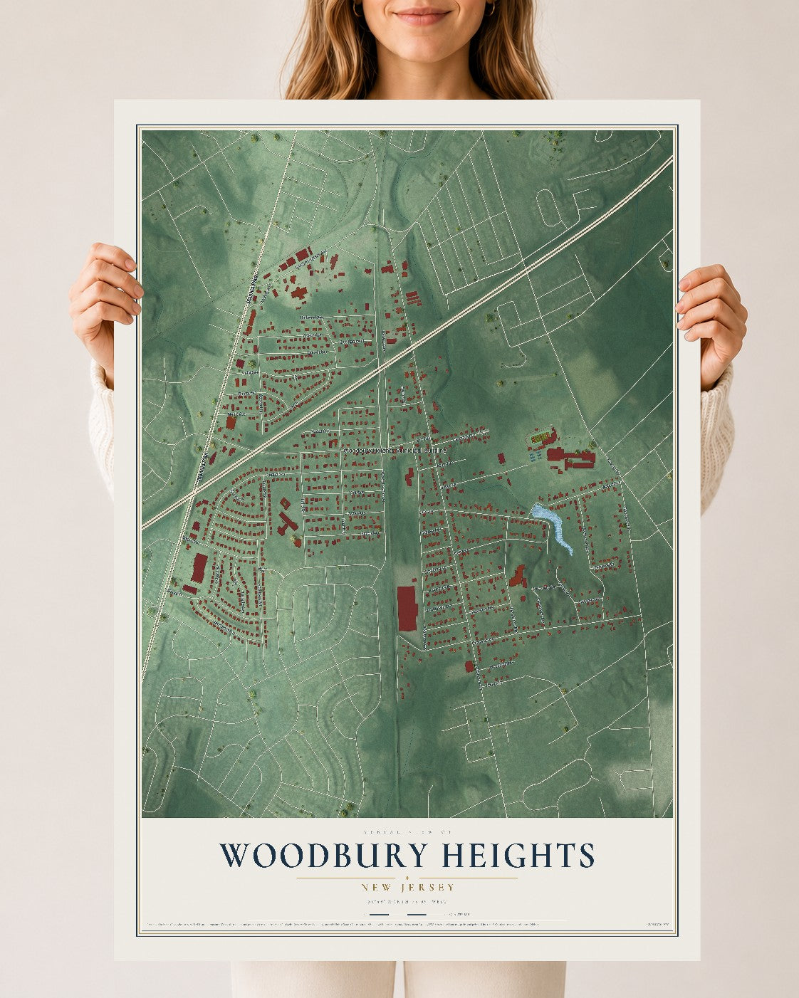 Woodbury Heights, New Jersey map print, 24" x 36" Archival Matte Print mockup